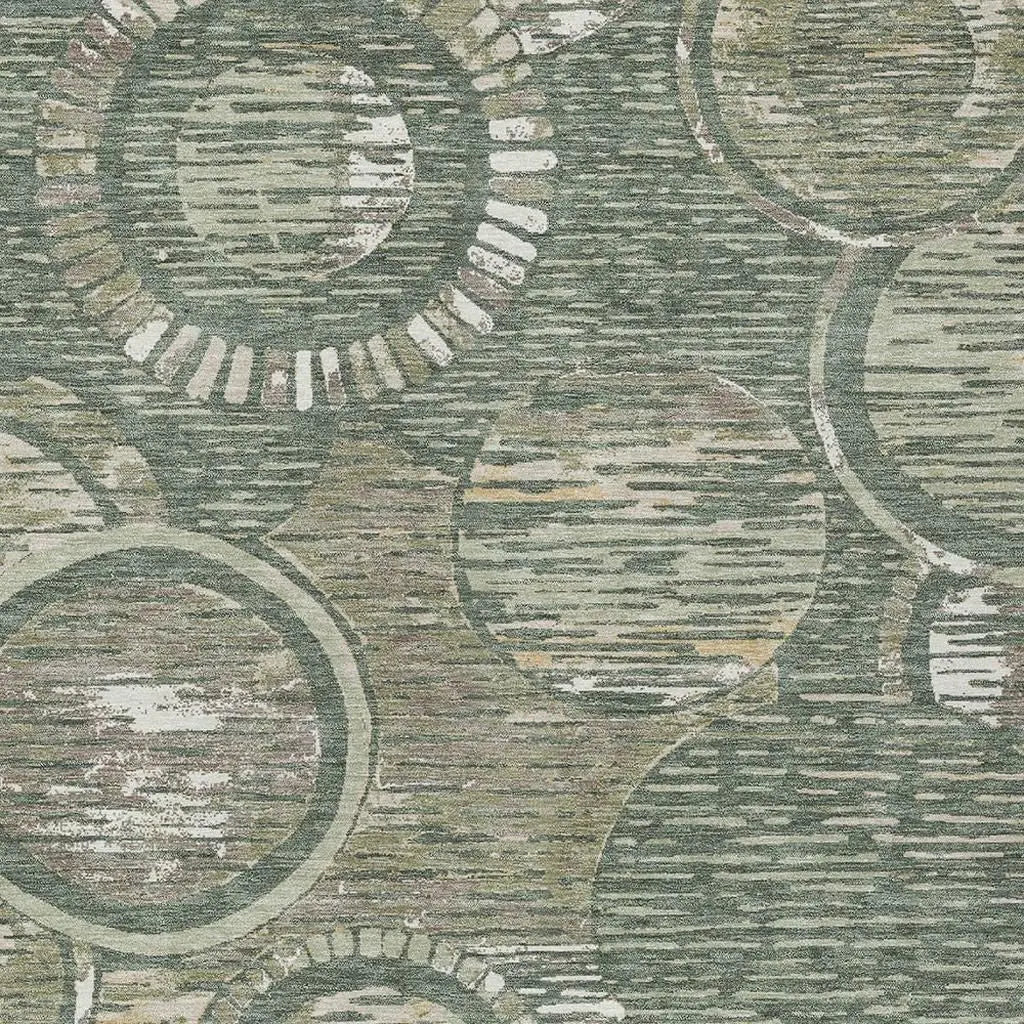 9' X 12' Green And Beige Geometric Washable Indoor Outdoor Area Rug Homeroots Outdoor