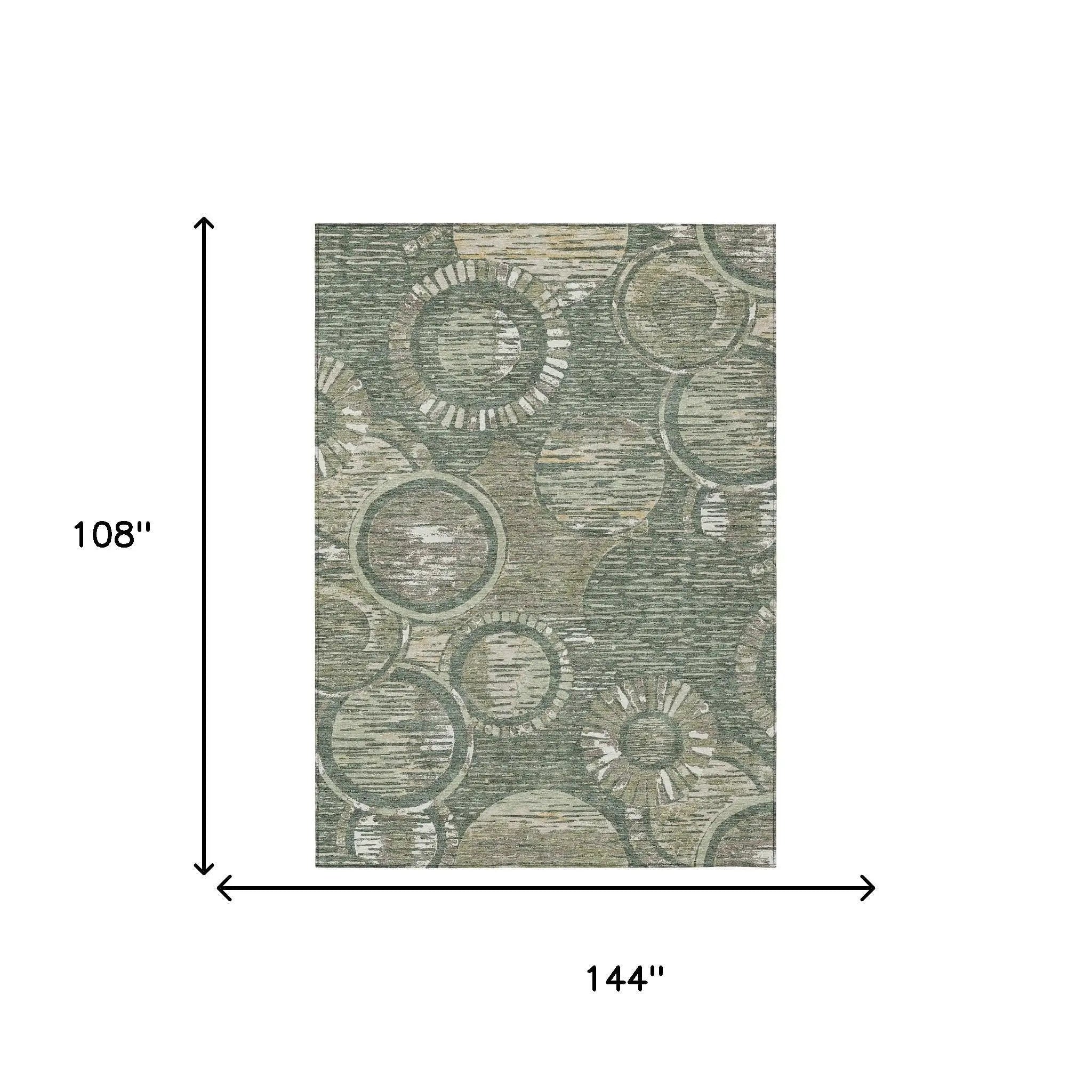 9' X 12' Green And Beige Geometric Washable Indoor Outdoor Area Rug Homeroots Outdoor