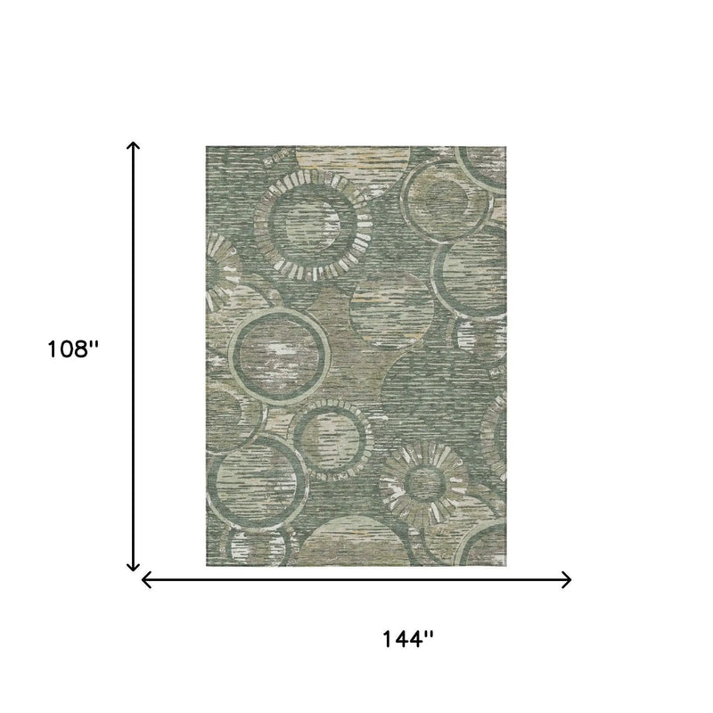 9' X 12' Green And Beige Geometric Washable Indoor Outdoor Area Rug Homeroots Outdoor