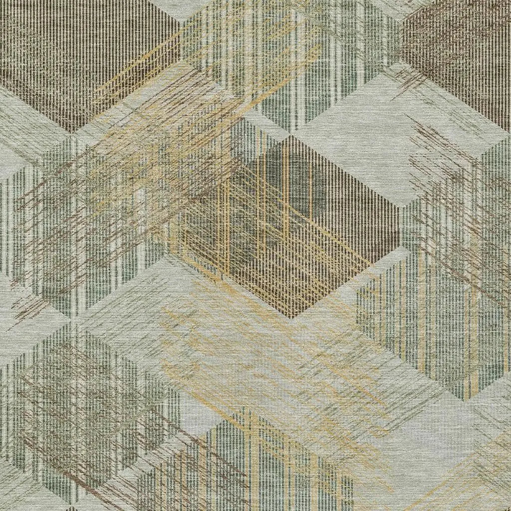 9' X 12' Green And Beige Geometric Washable Indoor Outdoor Area Rug Homeroots Outdoor