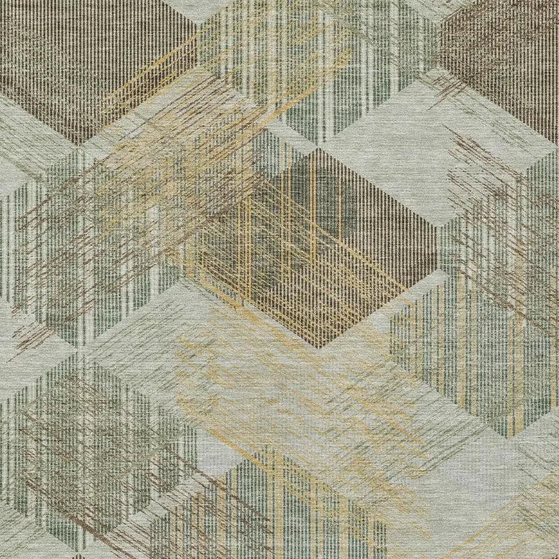 9' X 12' Green And Beige Geometric Washable Indoor Outdoor Area Rug Homeroots Outdoor
