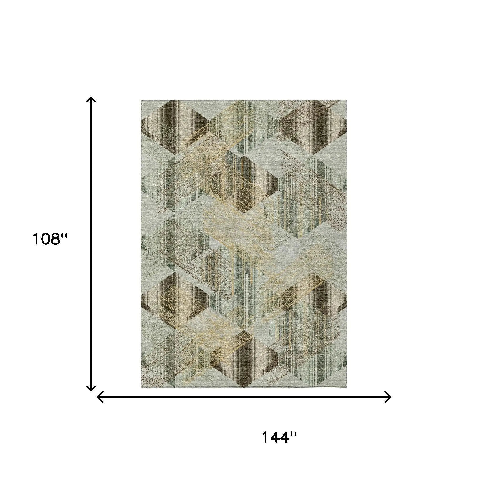9' X 12' Green And Beige Geometric Washable Indoor Outdoor Area Rug Homeroots Outdoor