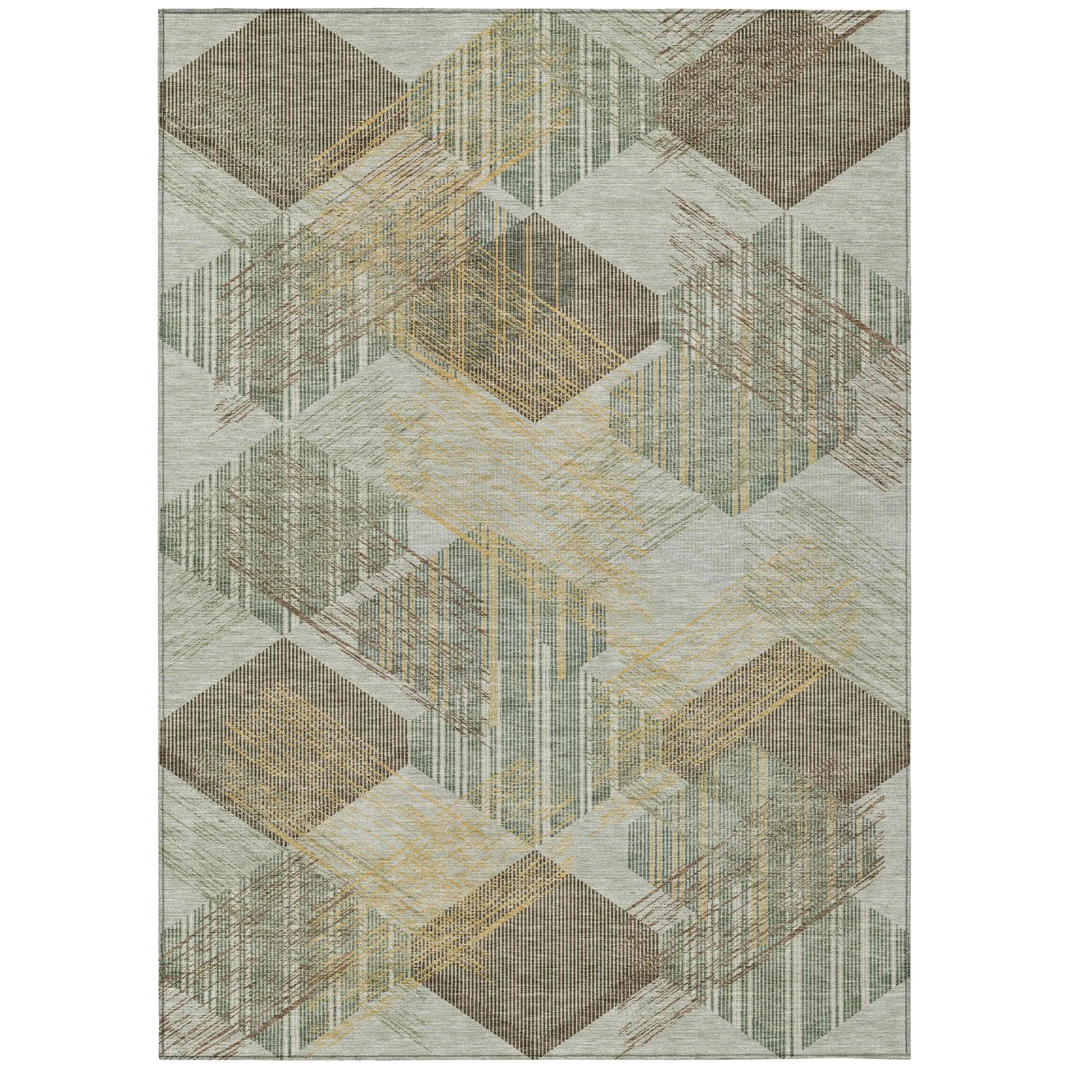 9' X 12' Green And Beige Geometric Washable Indoor Outdoor Area Rug Homeroots Outdoor