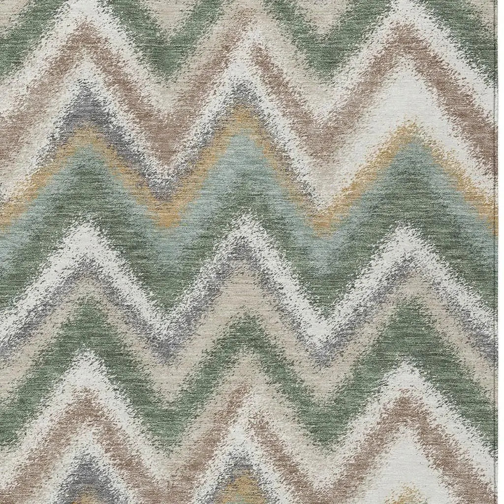 9' X 12' Green And Beige Geometric Washable Indoor Outdoor Area Rug Homeroots Outdoor