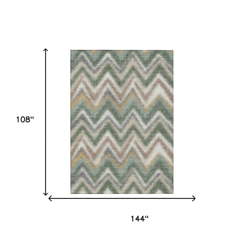 9' X 12' Green And Beige Geometric Washable Indoor Outdoor Area Rug Homeroots Outdoor