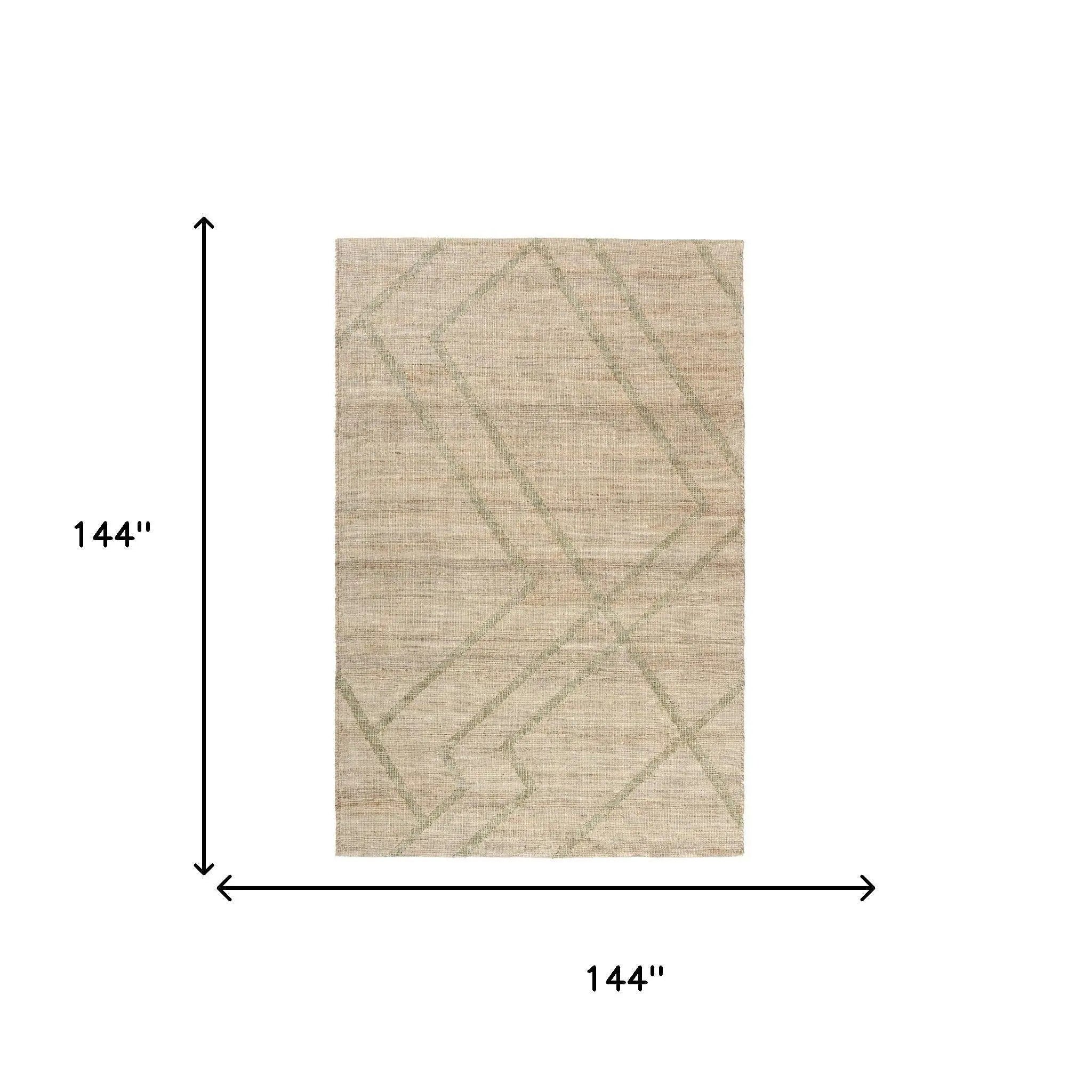 9' X 12' Green And Beige Jute Abstract Hand Woven Area Rug Homeroots Home Decor