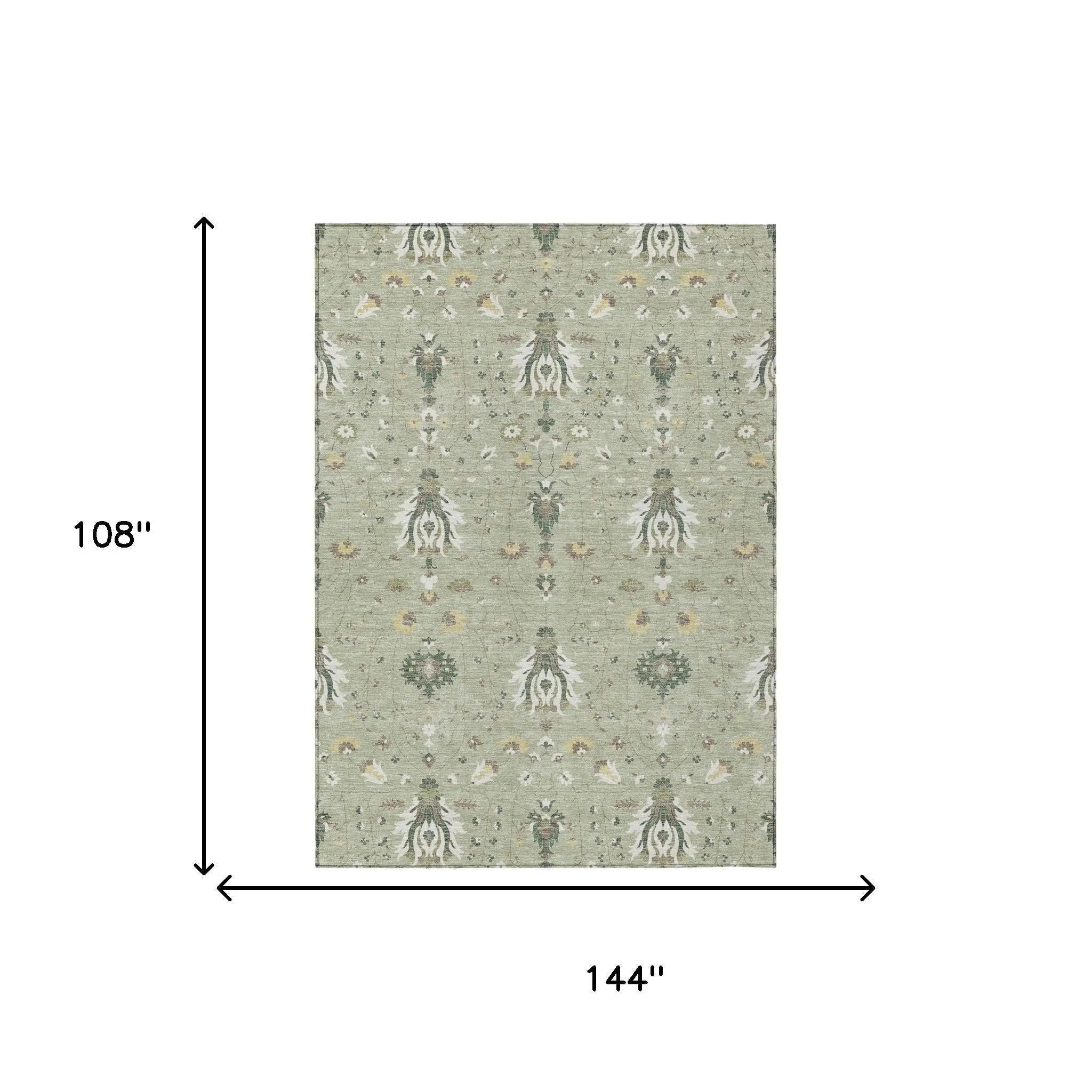 9' X 12' Green And Beige Oriental Washable Indoor Outdoor Area Rug Homeroots Outdoor
