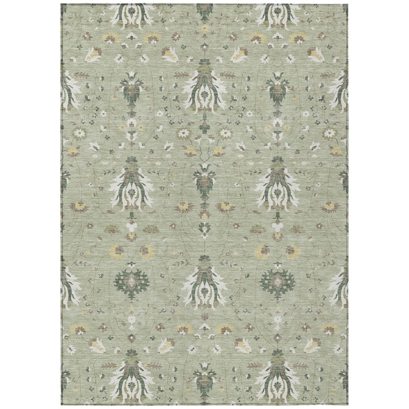 9' X 12' Green And Beige Oriental Washable Indoor Outdoor Area Rug Homeroots Outdoor