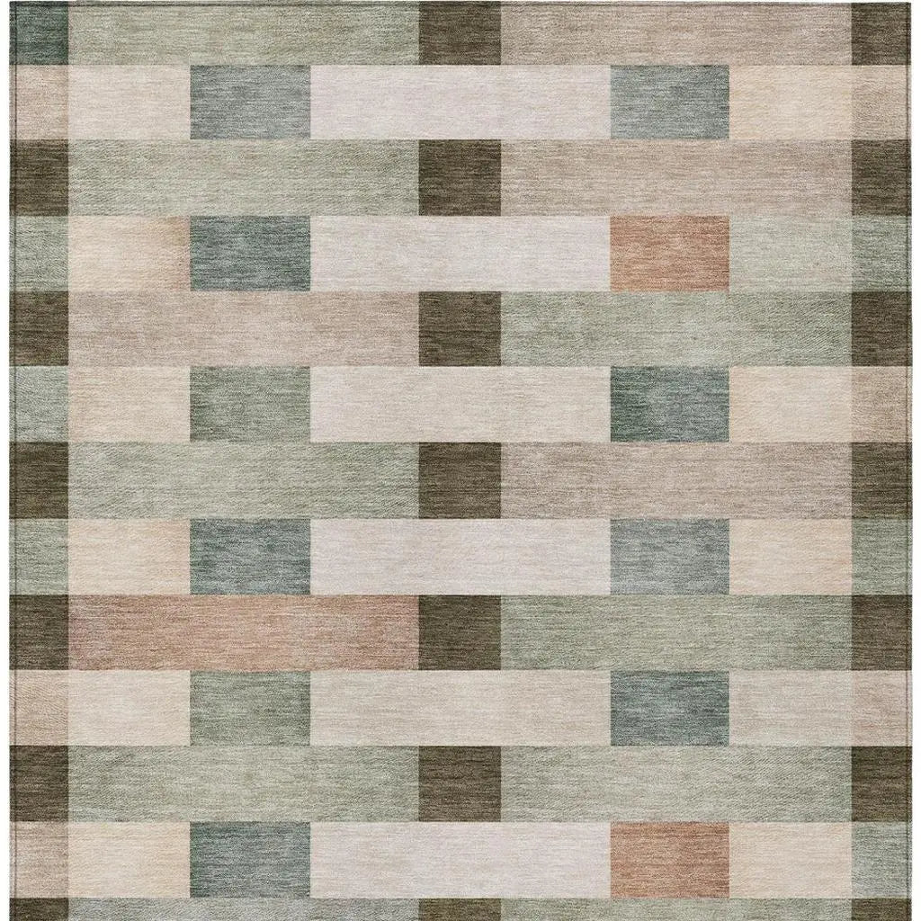 9' X 12' Green And Beige Striped Washable Indoor Outdoor Area Rug Homeroots Outdoor