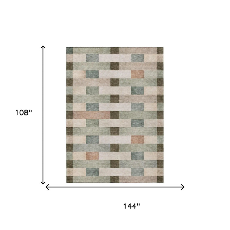 9' X 12' Green And Beige Striped Washable Indoor Outdoor Area Rug Homeroots Outdoor