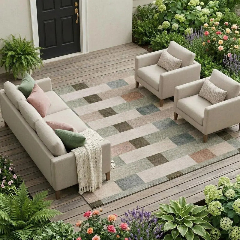 9' X 12' Green And Beige Striped Washable Indoor Outdoor Area Rug Homeroots Outdoor