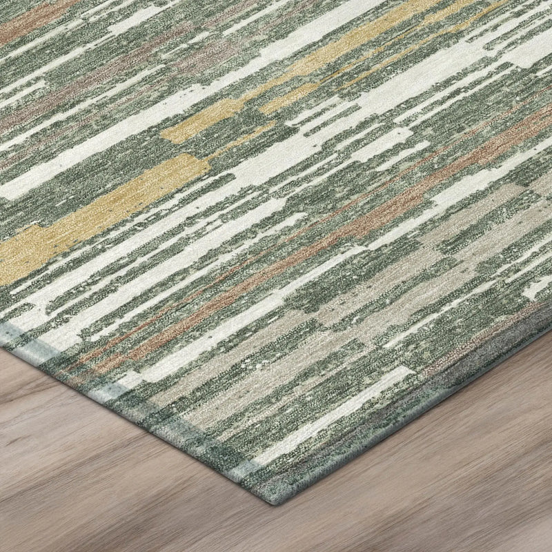 9' X 12' Green And Beige Striped Washable Indoor Outdoor Area Rug Homeroots Outdoor