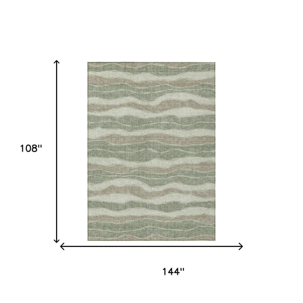 9' X 12' Green And Beige Striped Washable Indoor Outdoor Area Rug Homeroots Outdoor