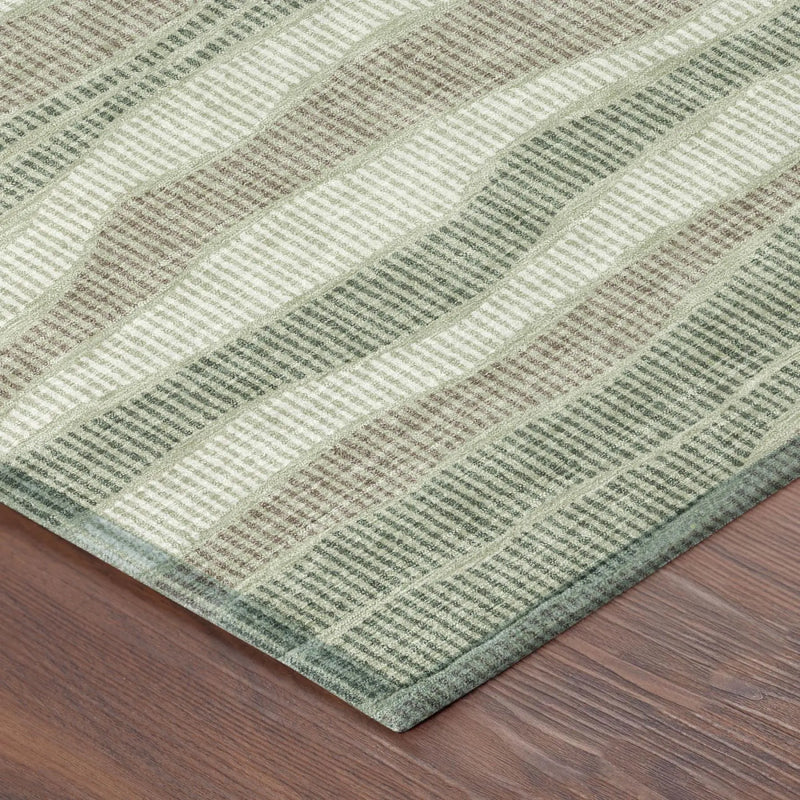 9' X 12' Green And Beige Striped Washable Indoor Outdoor Area Rug Homeroots Outdoor
