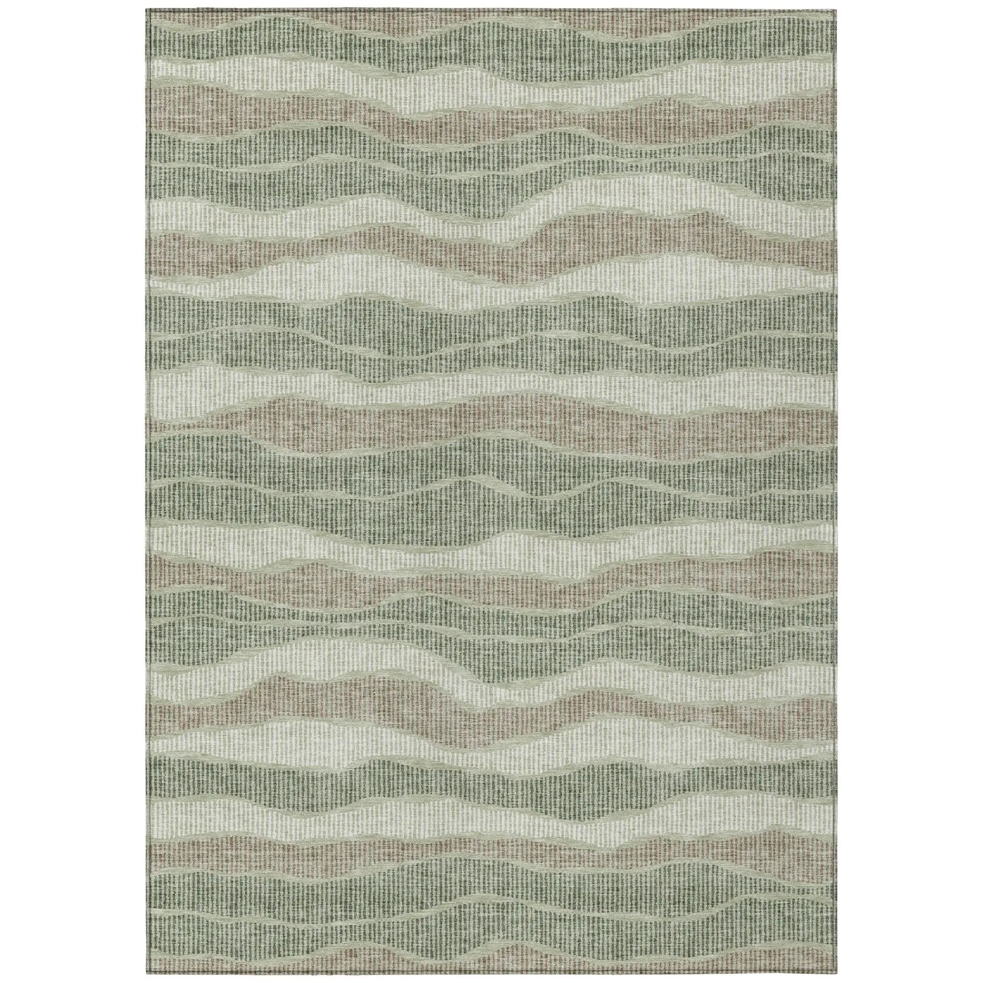 9' X 12' Green And Beige Striped Washable Indoor Outdoor Area Rug Homeroots Outdoor
