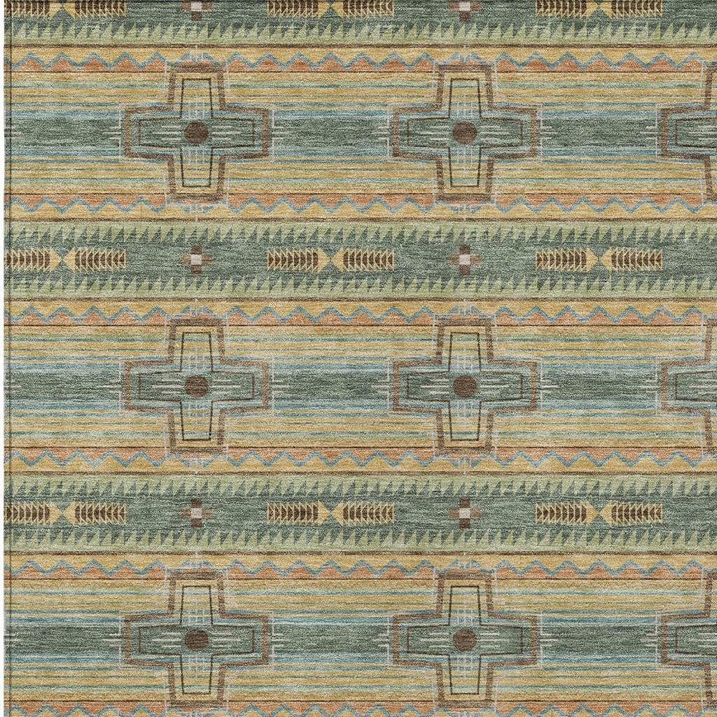 9' X 12' Green And Beige Tribal Washable Indoor Outdoor Area Rug Homeroots Outdoor