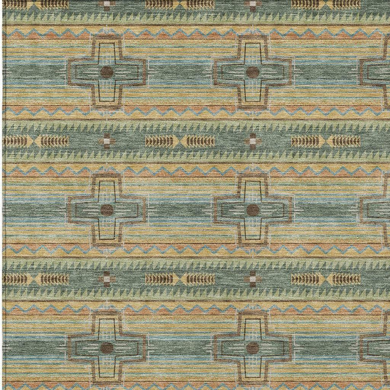9' X 12' Green And Beige Tribal Washable Indoor Outdoor Area Rug Homeroots Outdoor