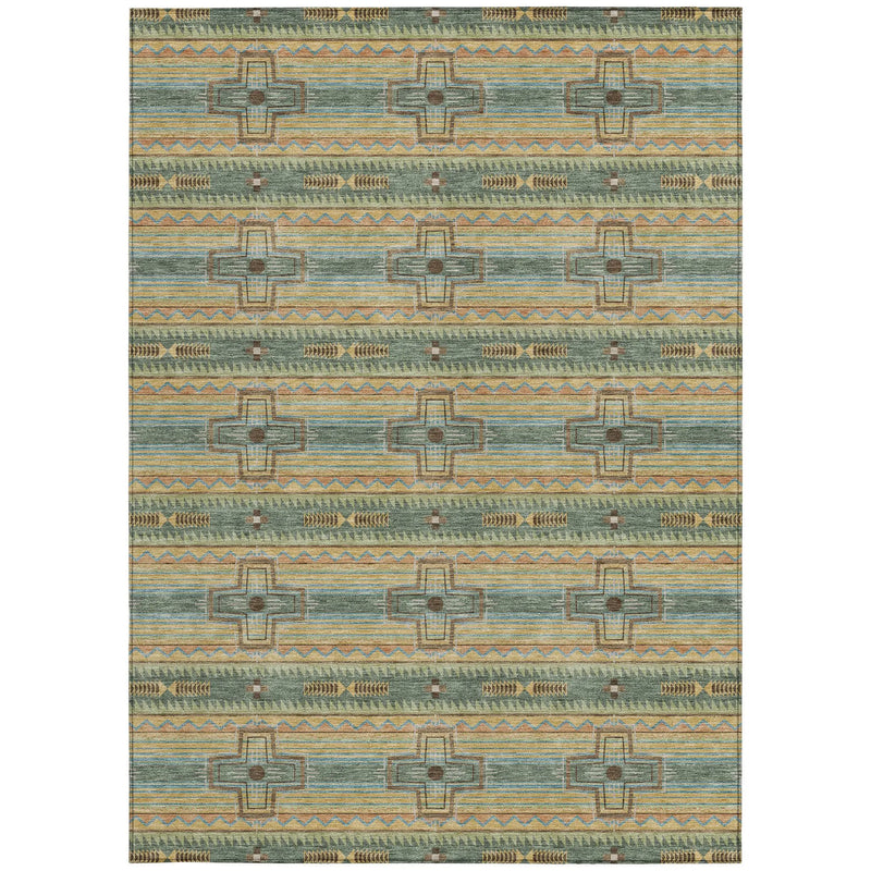 9' X 12' Green And Beige Tribal Washable Indoor Outdoor Area Rug Homeroots Outdoor