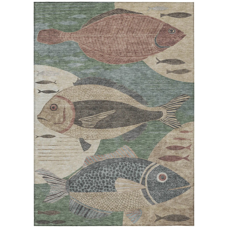 9' X 12' Green And Beige Tropical Fish Washable Indoor Outdoor Area Rug Homeroots Outdoor