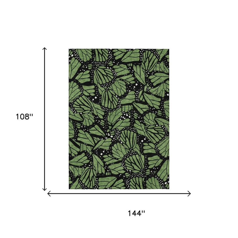 9' X 12' Green And Black Animal Print Washable Indoor Outdoor Area Rug Homeroots Outdoor