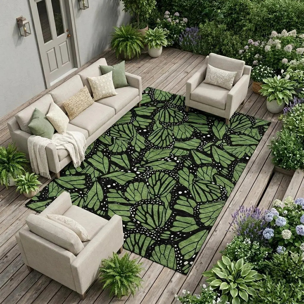 9' X 12' Green And Black Animal Print Washable Indoor Outdoor Area Rug Homeroots Outdoor