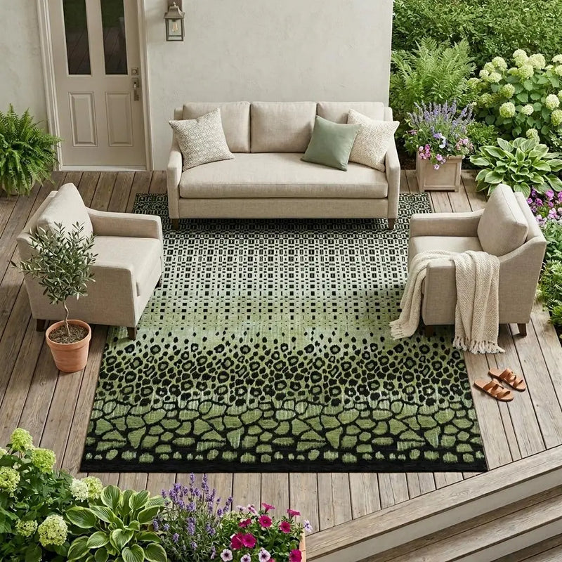 9' X 12' Green And Black Geometric Washable Indoor Outdoor Area Rug Homeroots Outdoor