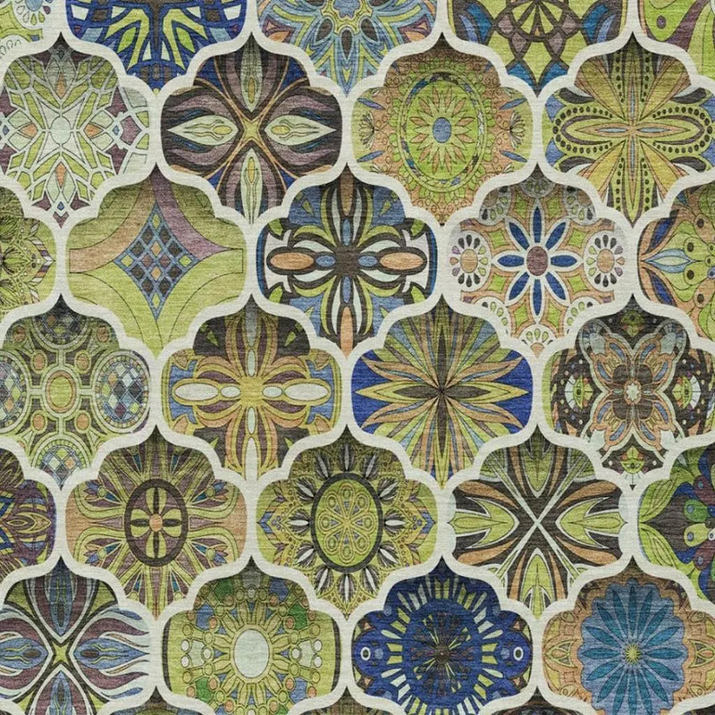 9' X 12' Green And Blue Ogee Washable Indoor Outdoor Area Rug Homeroots Outdoor