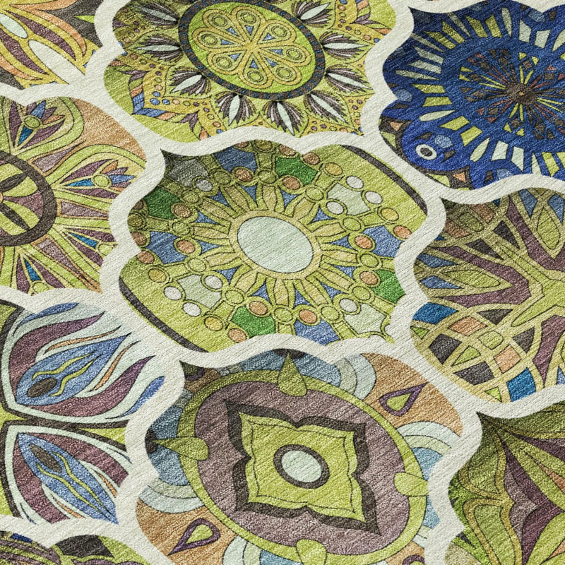 9' X 12' Green And Blue Ogee Washable Indoor Outdoor Area Rug Homeroots Outdoor