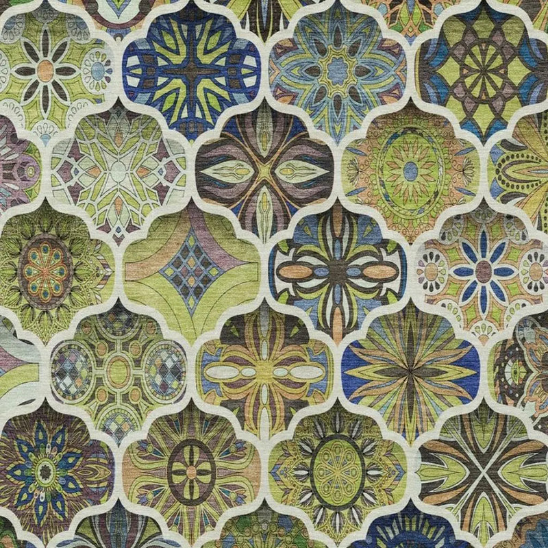 9' X 12' Green And Blue Ogee Washable Indoor Outdoor Area Rug Homeroots Outdoor