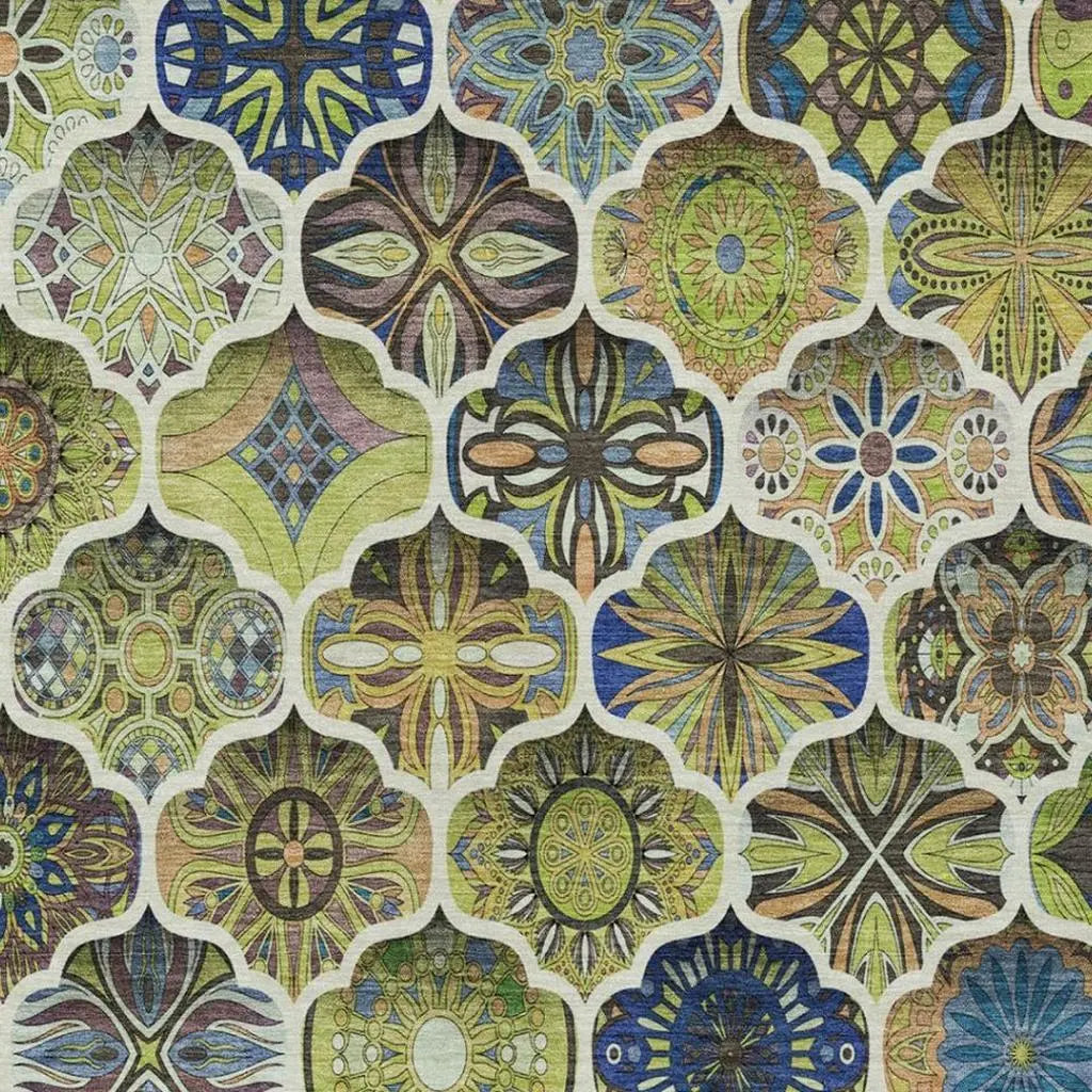 9' X 12' Green And Blue Ogee Washable Indoor Outdoor Area Rug Homeroots Outdoor