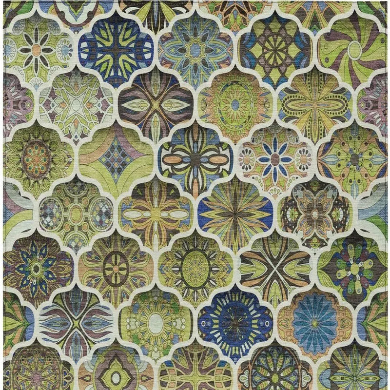 9' X 12' Green And Blue Ogee Washable Indoor Outdoor Area Rug Homeroots Outdoor