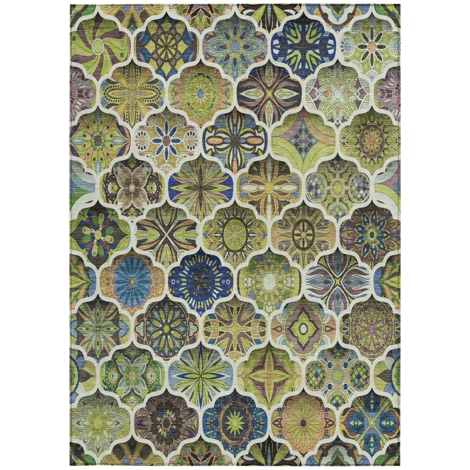9' X 12' Green And Blue Ogee Washable Indoor Outdoor Area Rug Homeroots Outdoor