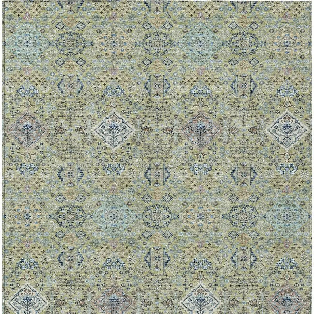 9' X 12' Green And Blue Oriental Washable Indoor Outdoor Area Rug Homeroots Outdoor