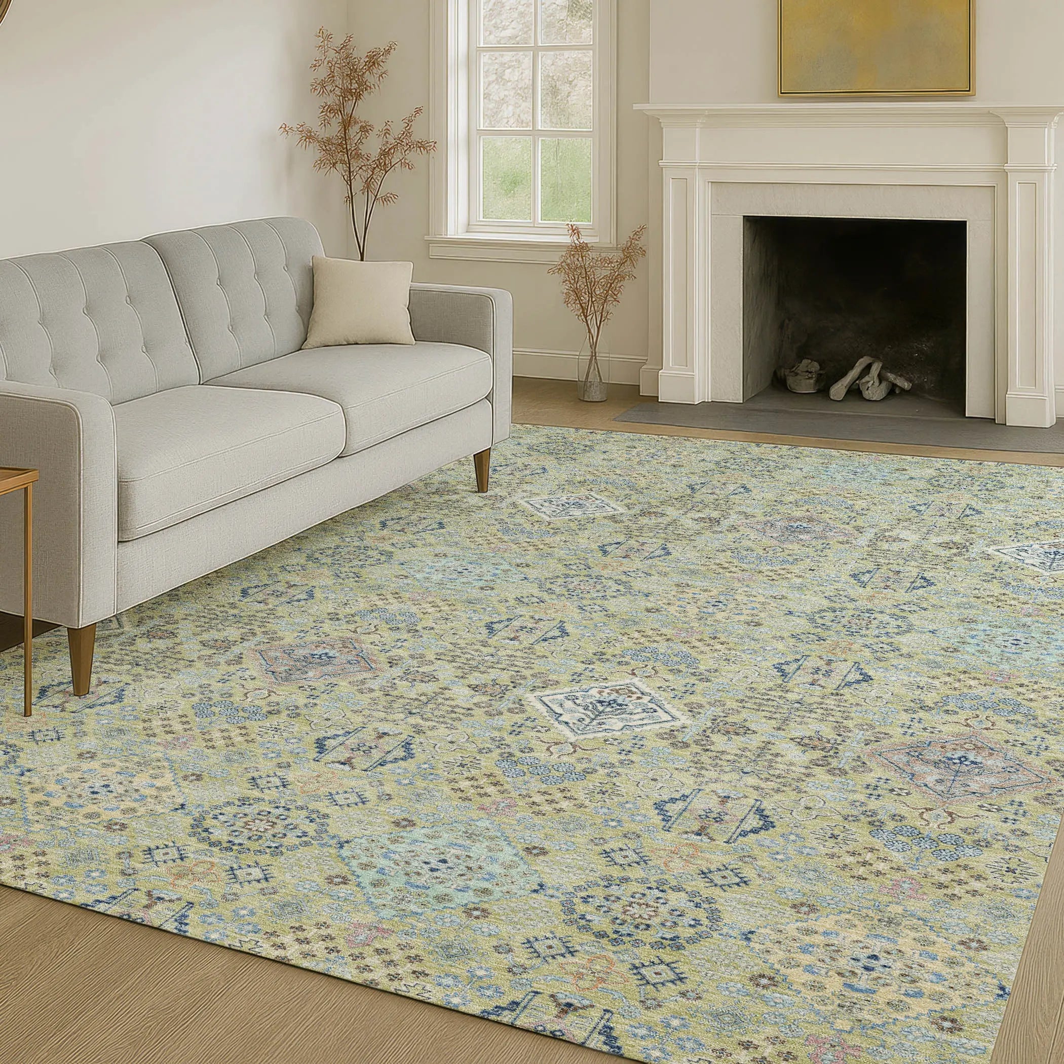 9' X 12' Green And Blue Oriental Washable Indoor Outdoor Area Rug Homeroots Outdoor