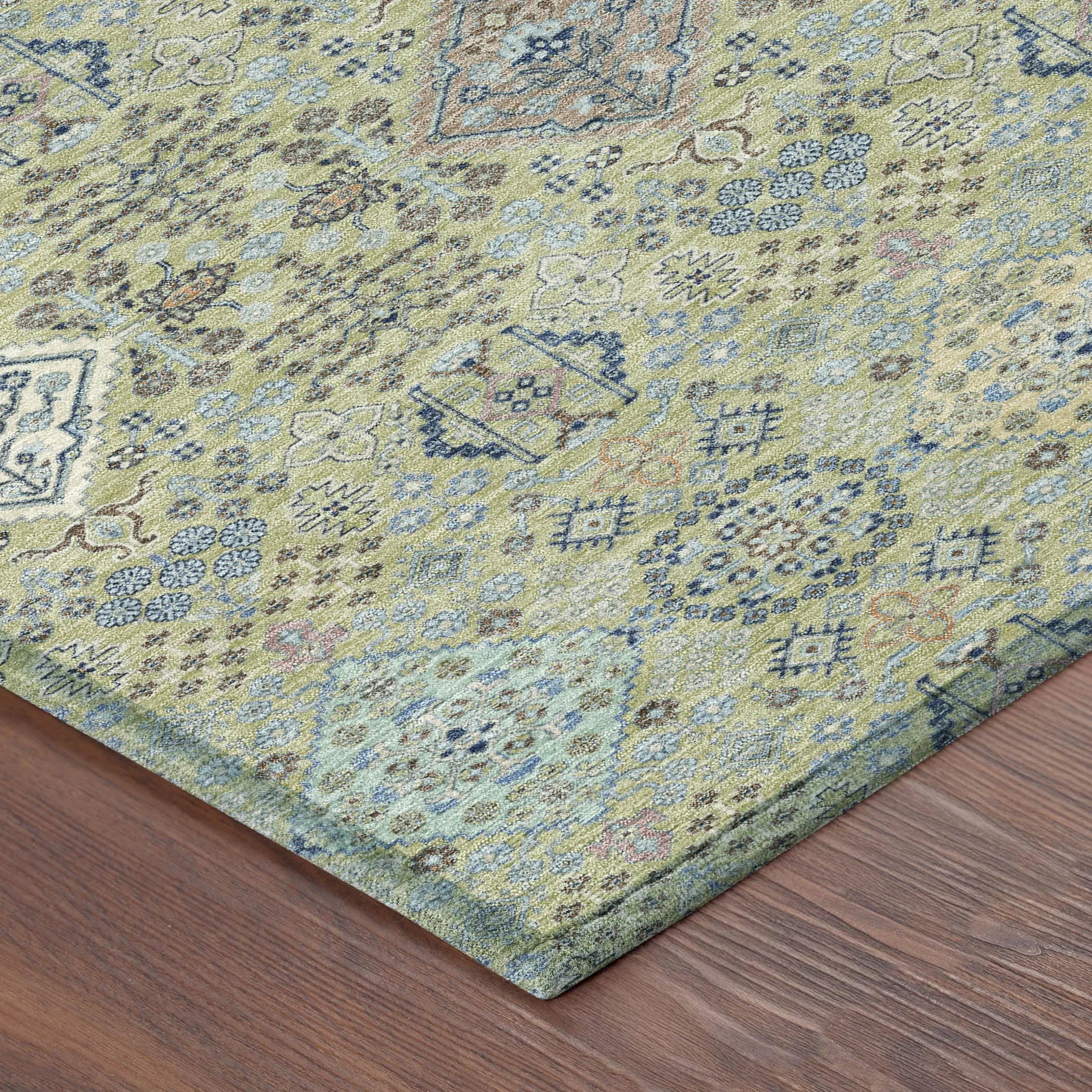 9' X 12' Green And Blue Oriental Washable Indoor Outdoor Area Rug Homeroots Outdoor