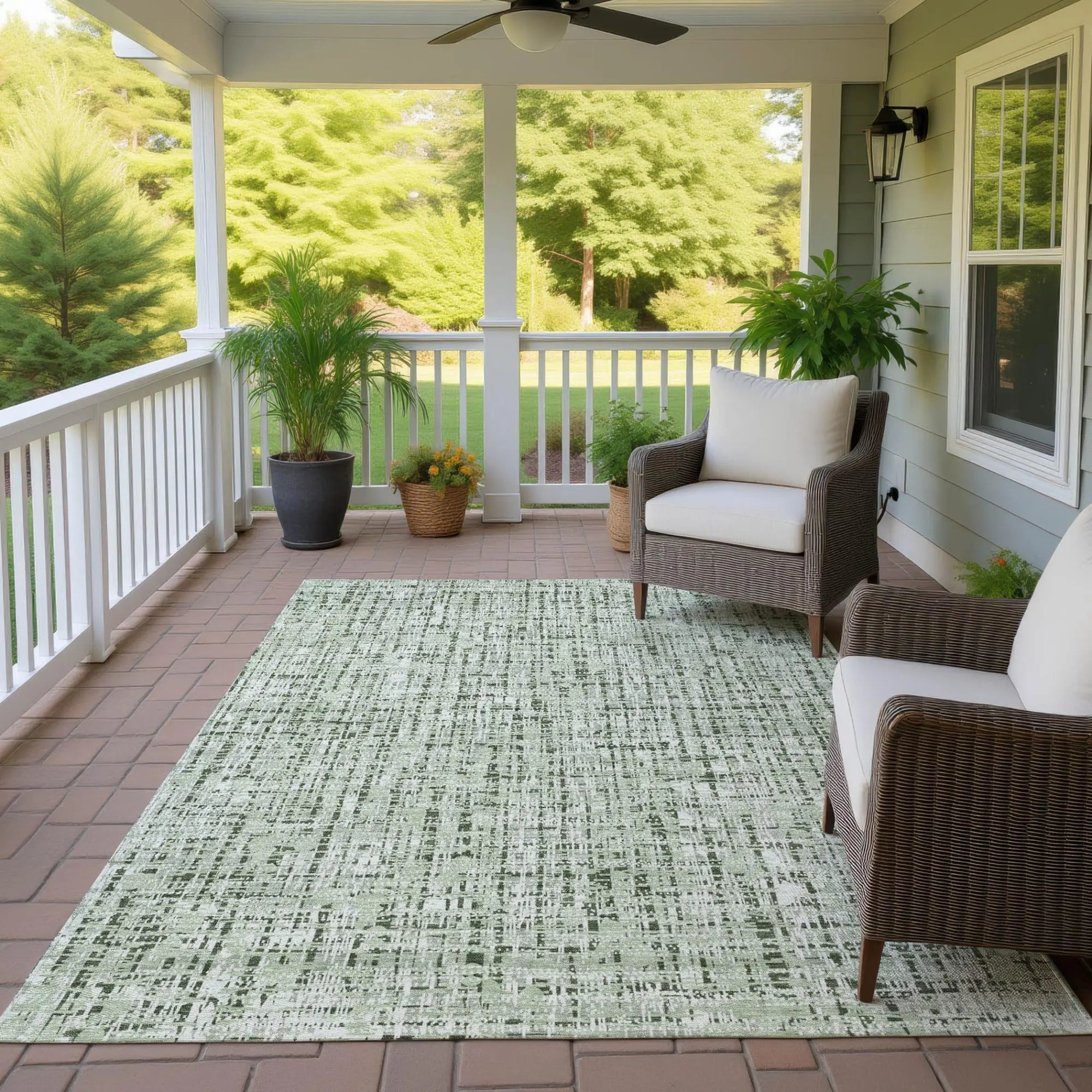 9' X 12' Green And Brown Abstract Washable Indoor Outdoor Area Rug Homeroots Outdoor
