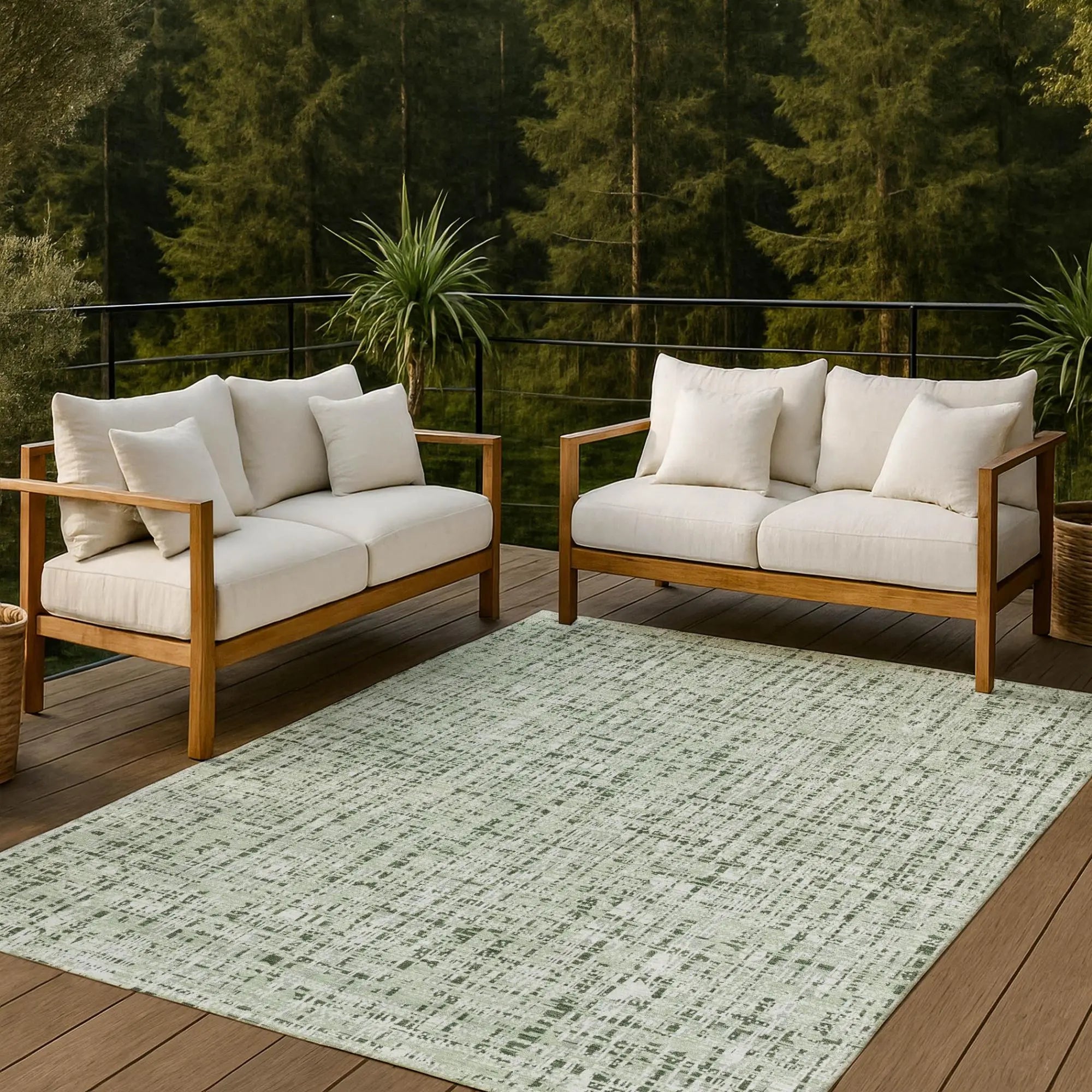 9' X 12' Green And Brown Abstract Washable Indoor Outdoor Area Rug Homeroots Outdoor