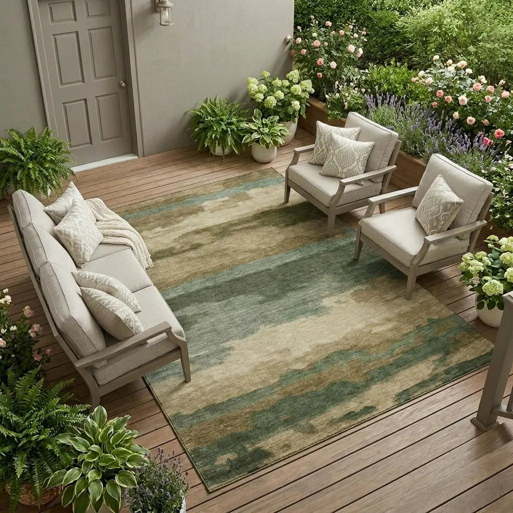 9' X 12' Green And Brown Abstract Washable Indoor Outdoor Area Rug Homeroots Outdoor