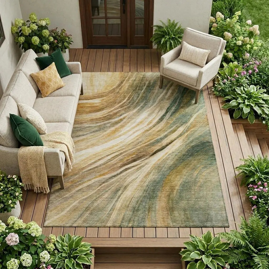 9' X 12' Green And Brown Abstract Washable Indoor Outdoor Area Rug Homeroots Outdoor
