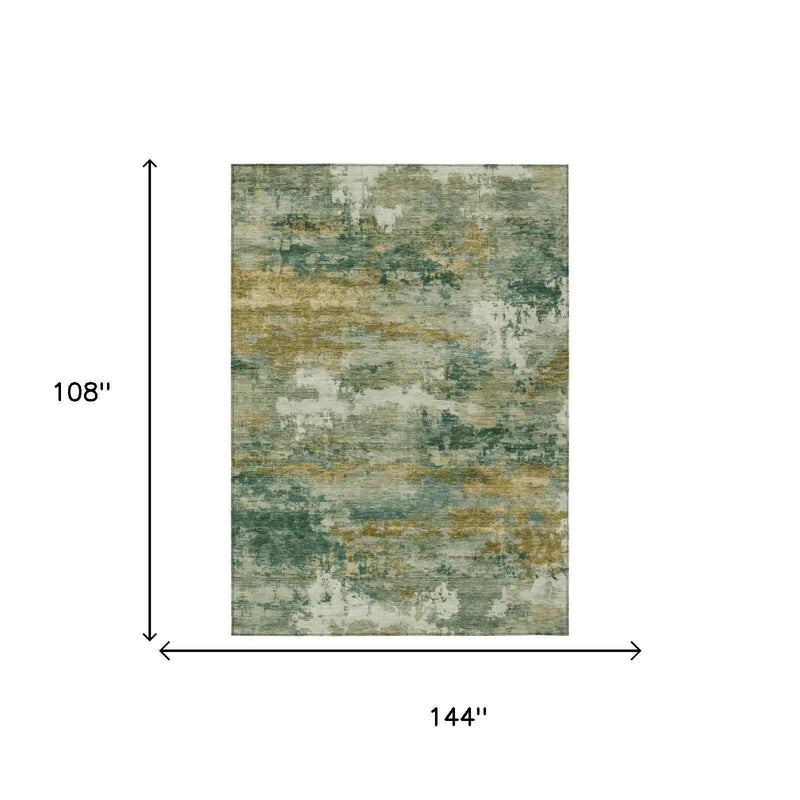 9' X 12' Green And Brown Abstract Washable Indoor Outdoor Area Rug Homeroots Outdoor
