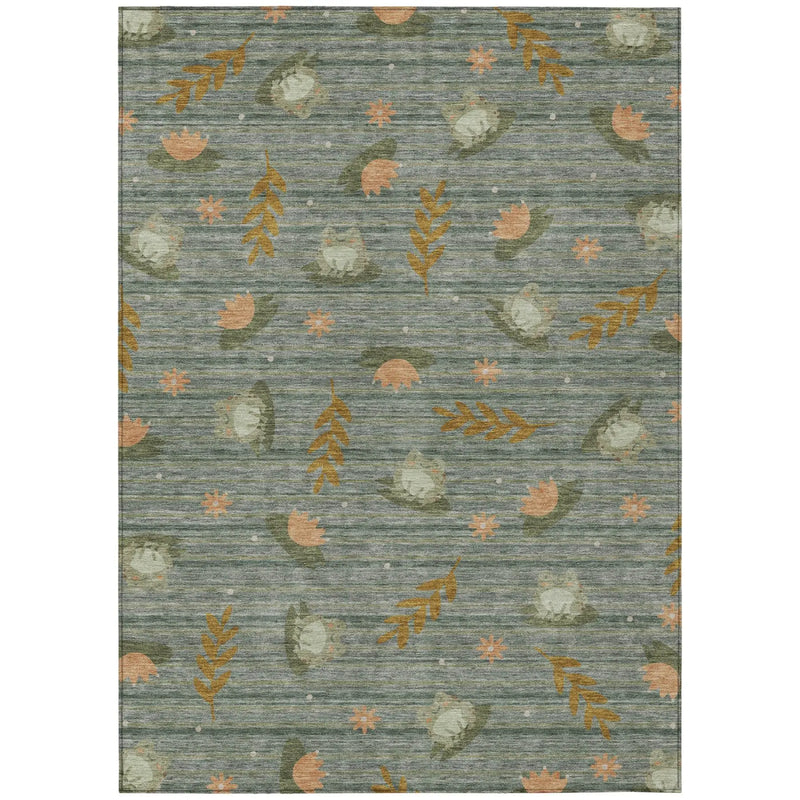 9' X 12' Green And Brown Botanical Leaves Washable Indoor Outdoor Area Rug Homeroots Outdoor