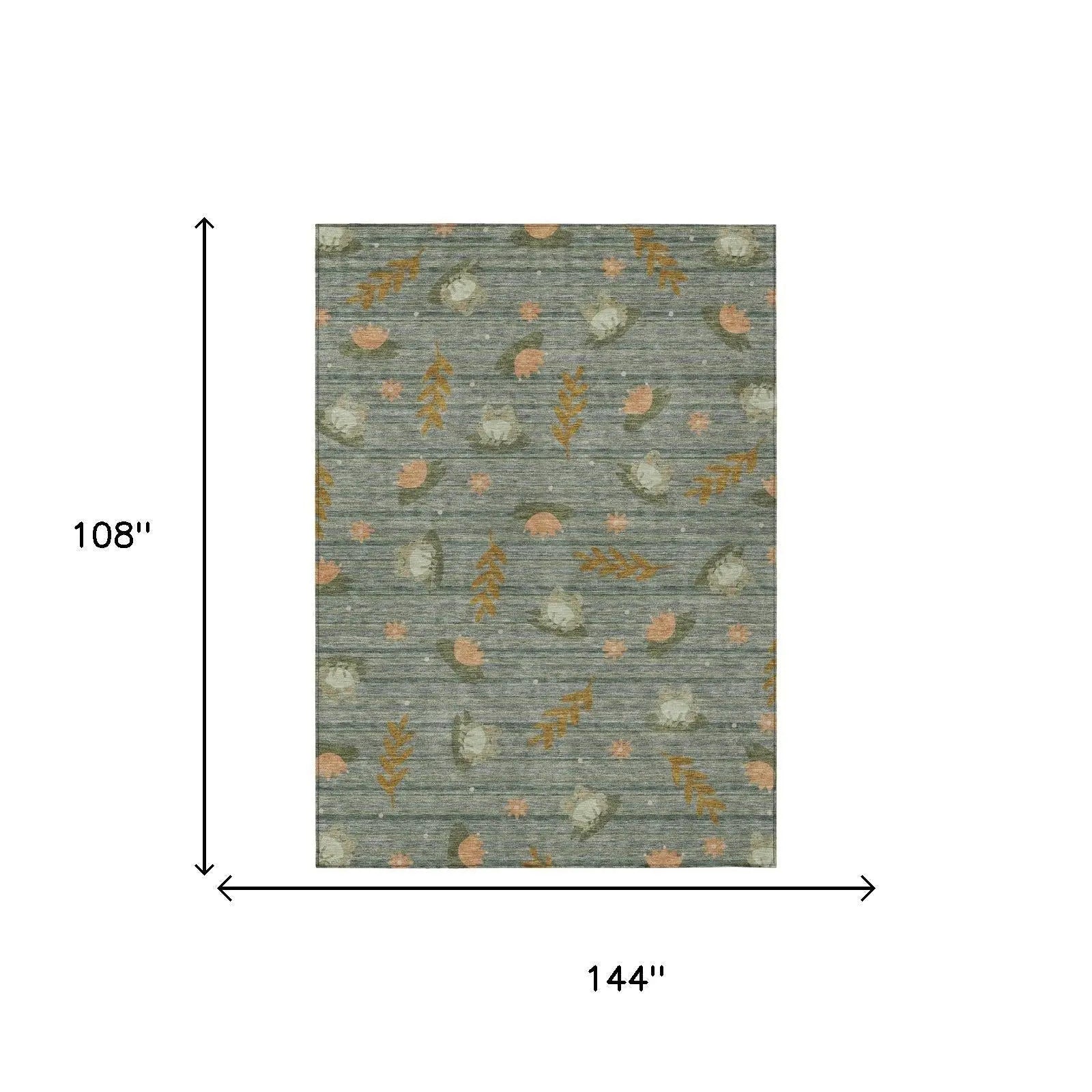 9' X 12' Green And Brown Botanical Leaves Washable Indoor Outdoor Area Rug Homeroots Outdoor