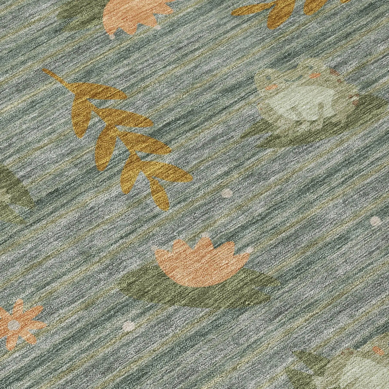 9' X 12' Green And Brown Botanical Leaves Washable Indoor Outdoor Area Rug Homeroots Outdoor