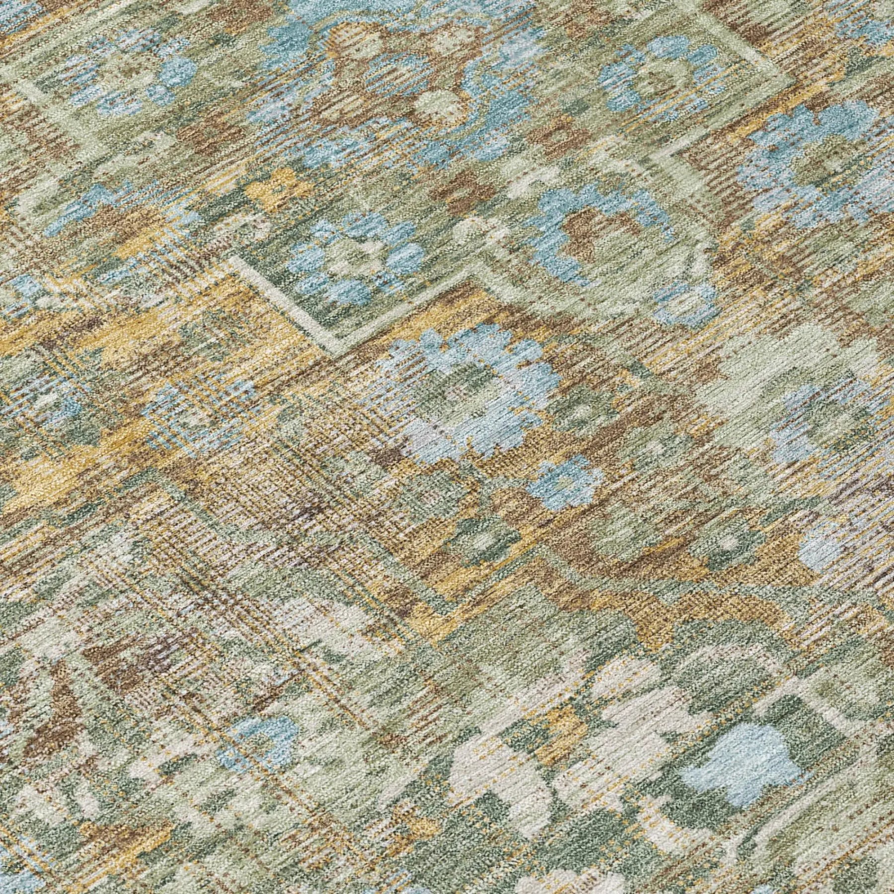 9' X 12' Green And Brown Floral Medallion Washable Indoor Outdoor Area Rug Homeroots Outdoor