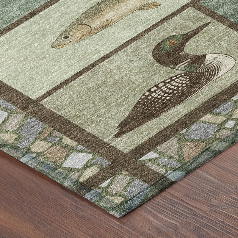 9' X 12' Green And Brown Floral Medallion Washable Indoor Outdoor Area Rug Homeroots Outdoor