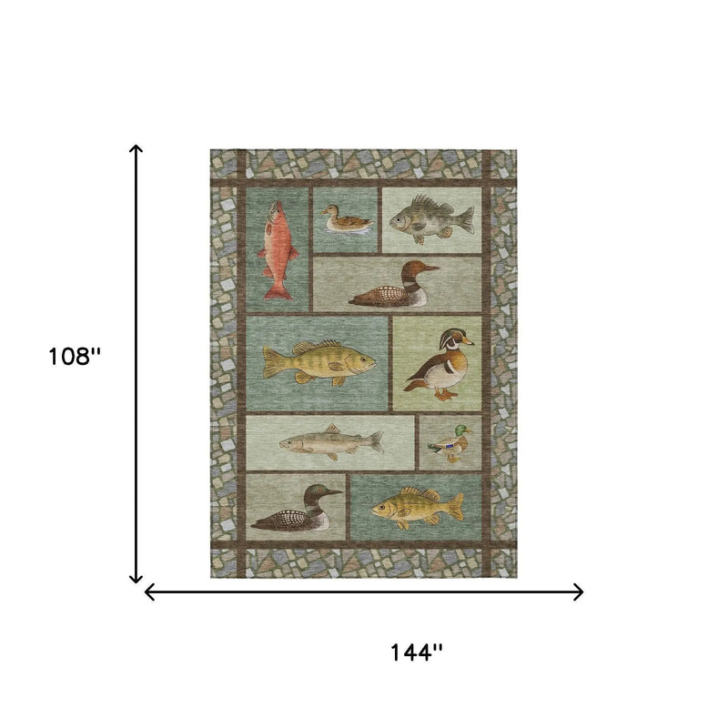 9' X 12' Green And Brown Floral Medallion Washable Indoor Outdoor Area Rug Homeroots Outdoor