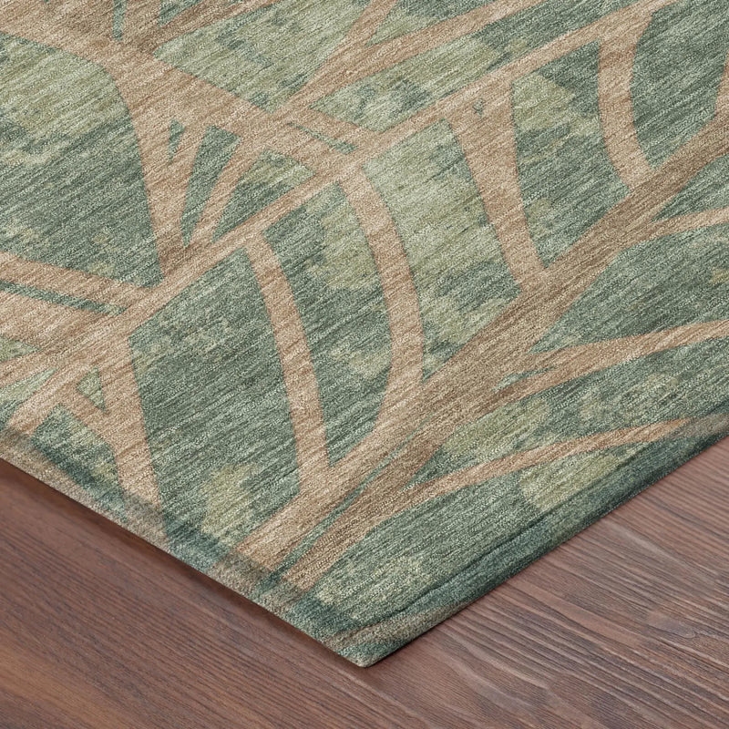 9' X 12' Green And Brown Floral Washable Indoor Outdoor Area Rug Homeroots Outdoor