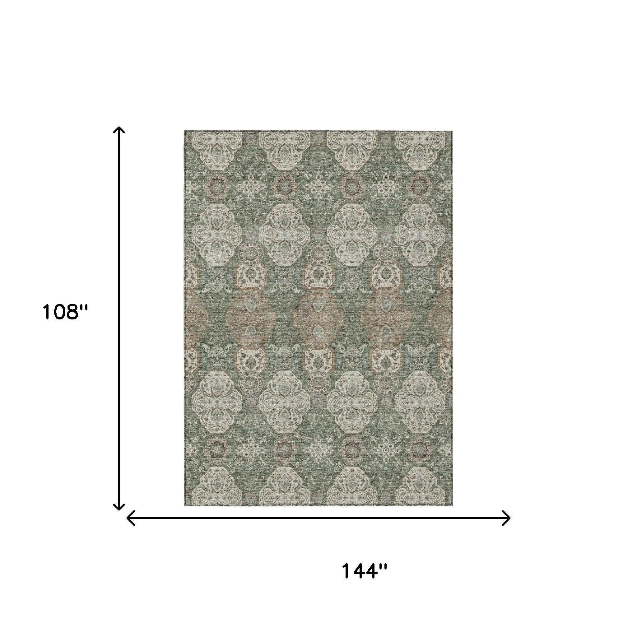 9' X 12' Green And Brown Floral Washable Indoor Outdoor Area Rug Homeroots Outdoor