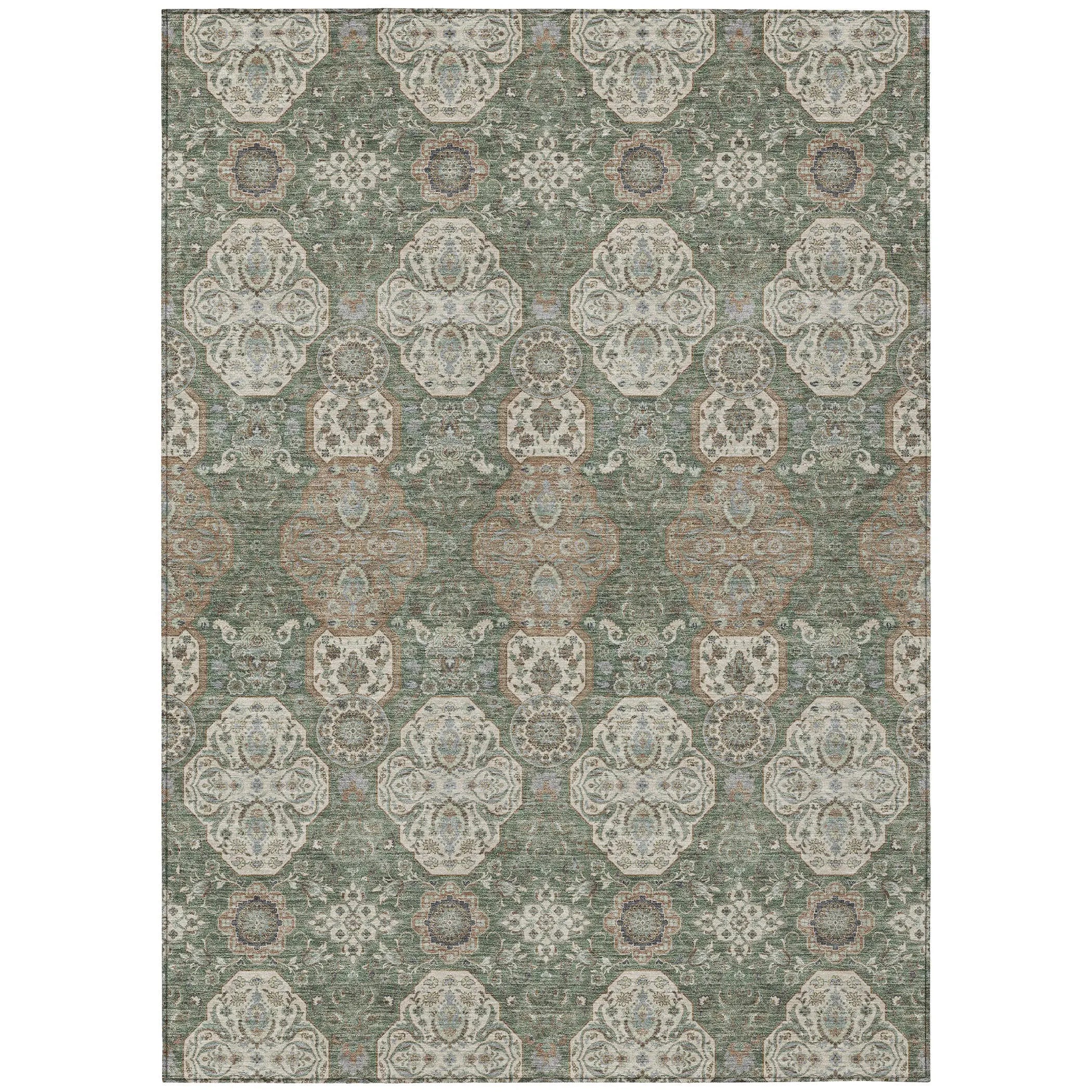 9' X 12' Green And Brown Floral Washable Indoor Outdoor Area Rug Homeroots Outdoor