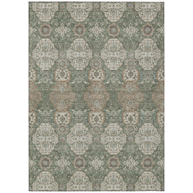 9' X 12' Green And Brown Floral Washable Indoor Outdoor Area Rug Homeroots Outdoor